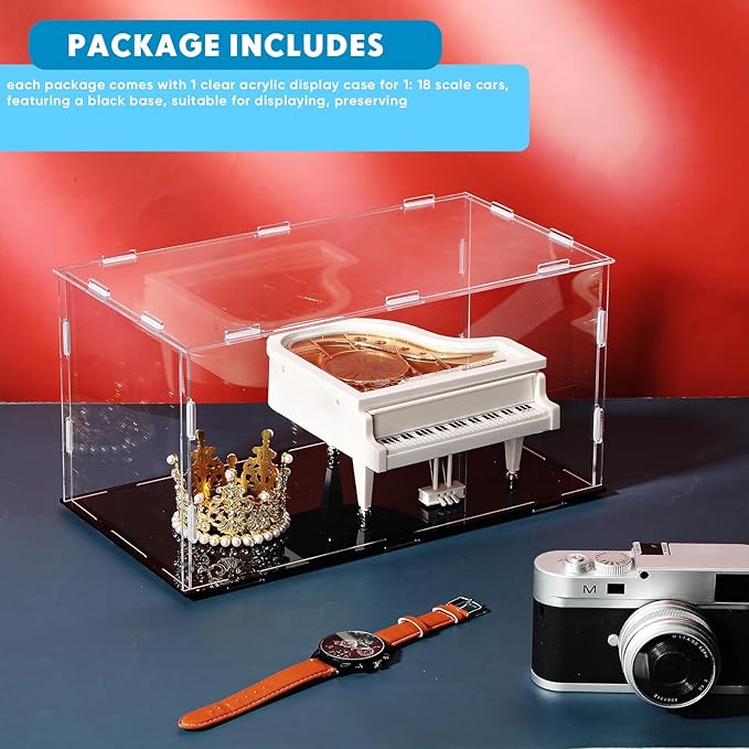 Acrylic Display Case 1: 18 Model Car Display Case with Black Base Clear Storage Stand Box for Car Toy Collectibles