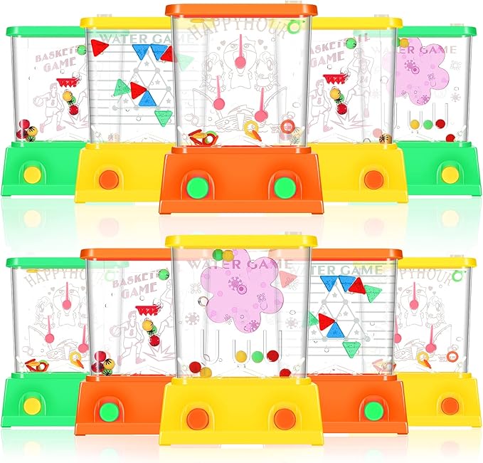 Sumind 10 Pcs Handheld Water Game for Kids Easter Basket Stuffers Mini Water Ring Toss Basketball Hoop Toy 90s Retro Mini Games for Goodie Bag Birthday Return Gifts (Fresh Style,Colorful)