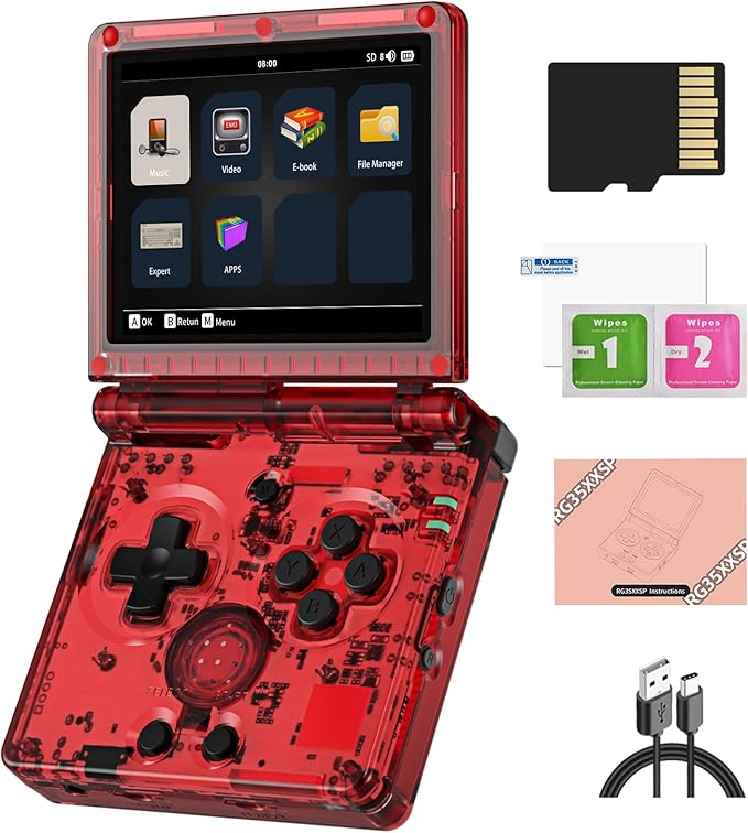 RG35XXSP Handheld Retro Game Console 3.5" IPS Screen 64GB TF Card Preload 4400 Electronic Games, 3300mAH Battery Support WiFi Bluetooth HD(Red New)