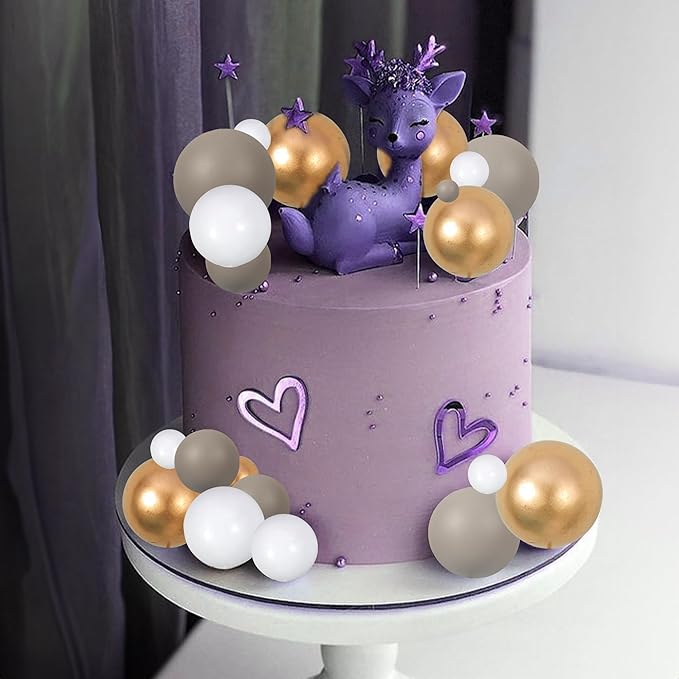 Gyufise 30Pcs Ball Cake Toppers Balls Cupcake Toppers Insert Foam Ball Cake Picks Mini Balloon Cake Decoration for Wedding Baby Shower Birthday Party Cake Decorations Supplies Dark Grey Gold White