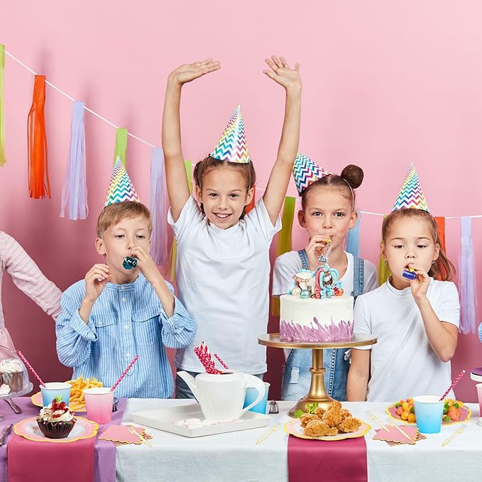 192 Pcs Pink Gold Plates Party Supplies Severs, Guests Disposable Party Decorations, 7'' and 9'' Scalloped Paper Plates, Cocktail Napkins Plastic Forks for Birthday Wedding