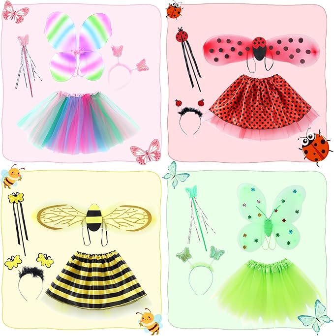 Seawhisper Princess Girls Dress Up Trunk Clothes for Kids Toddler Pretend Play Ladybug Bee Butterfly Costume Accessories