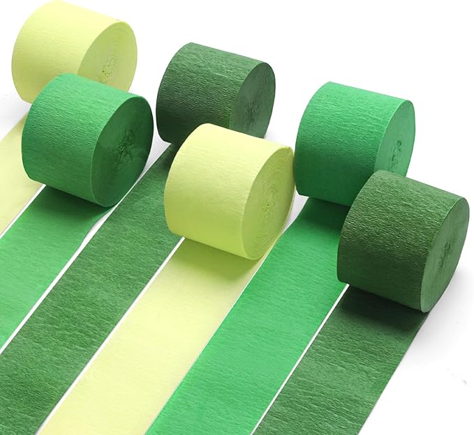 Green Streamers Party Decorations, 6 Rolls Crepe Paper for St Patricks Day Decorations Wedding Birthday Baby Shower Decorations Craft Supplies(1.8 Inch x 82Ft/Roll)