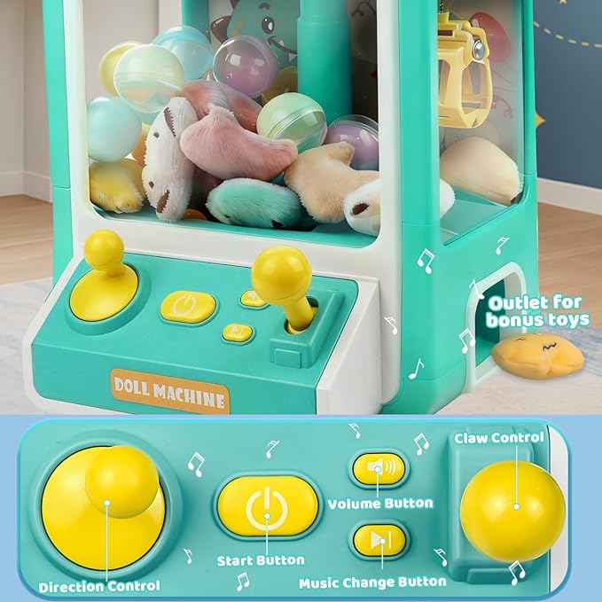 Claw Machine for Kids, Dinosaur Claw Machine Arcade Toy for Girls Boys 3+, Mini Vending Machine for Kids with 10 Mini Plush Toys, Electronic Party Prize Candy Dispenser Toy Game for Birthday Gift