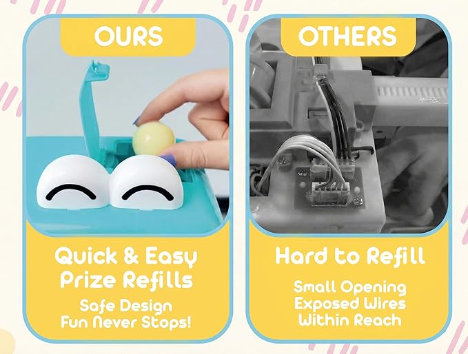 Claw Machine for Kids - Mini Arcade Game - Vending Machine - Candy Grabber Toys - Silent Mode, Lights, USB - Plush Toys & Easter Eggs, Surprise Stickers - Fun Gift for Kids, Boys & Girls (Dinosaur)