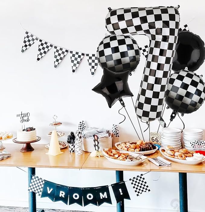 40 Inch Checkered Number Balloon 7 Black and White Race Car Birthday Balloons Baby Hippie Smile Party Shower Boys 7th Birthday Race Car Theme Party Decor Supplies 5 Pcs
