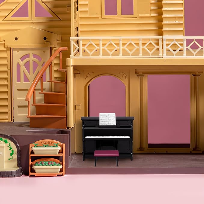 HEALLILY Mini Dollhouse Piano: Black Plastic Dollhouse Piano and Stool Set with Music Sheet for Scene Shooting Props Doll House Decoration, 3.58 X 2.75 X 1.45 Inches