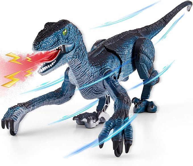 Remote Control Dinosaur Toys for Kids, Dinosaur Toys for Boys Big Walking Velociraptor Dino with Light Sound and Spray Stream Birthday Gift Ideas for Boys and Girls 3-5 4-7 Year Old