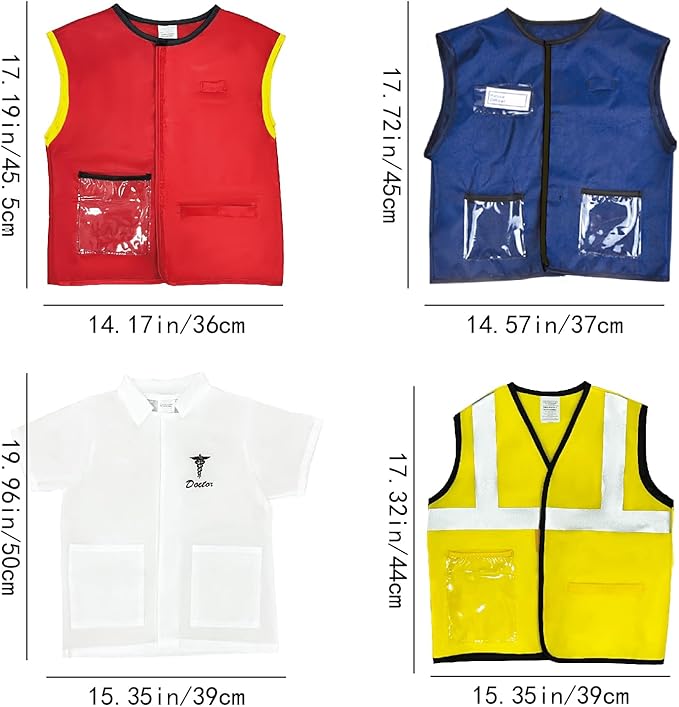 4 Sets Dress Up Clothes for Kids, Pretend Dress Up Trunk of Firefighter costume/Doctor/Policeman/Construction Worker Role Play Set with Realistic Accessories