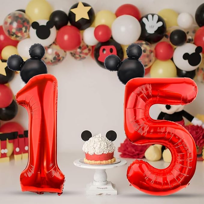 40 Inch Mouse Number 5 Balloon Mini Mouse Head Balloon, Black Red Number 5 Balloon, Mouse Clubhouse Birthday Balloon for 5th Birthday Party Baby Shower Anniversary Supplies