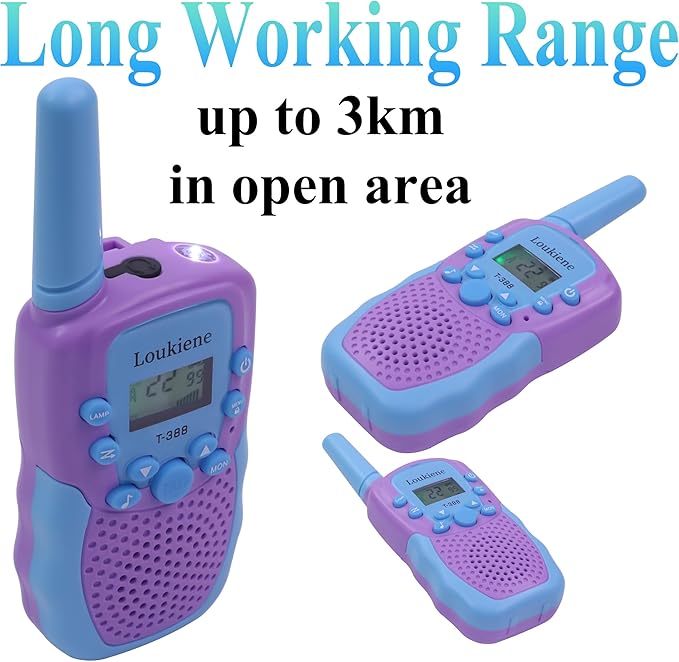 Walkie Talkies for Kids 22 Channels 2 Way Radio Toy, Toys for 3-12 Year Old Boys Girls, with Backlit LCD Flashlight, 3 Miles Range for Outside, Camping, Hiking (1 Pair, Purple Blue)