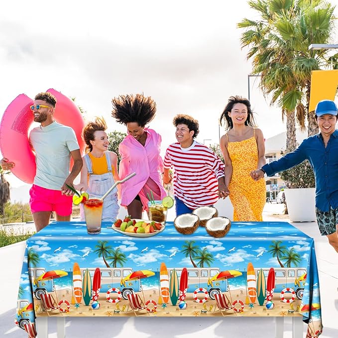 HAKOTI 3Pcs Summer Beach Tablecloths - Beach Theme Table Covers Hawaiian Birthday Theme Table Decoration for Summer Pool Surf Party Decorations