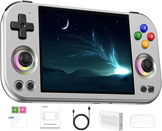 ANBERNIC RG477M Retro Handheld Game Console , Aluminum Alloy CNC Android 14 System 4.7 Inch LTPS in-Cell Touch Screen Dimensity 8300 Processor Support WiFi 6E Bluetooth 5.3(Silver)