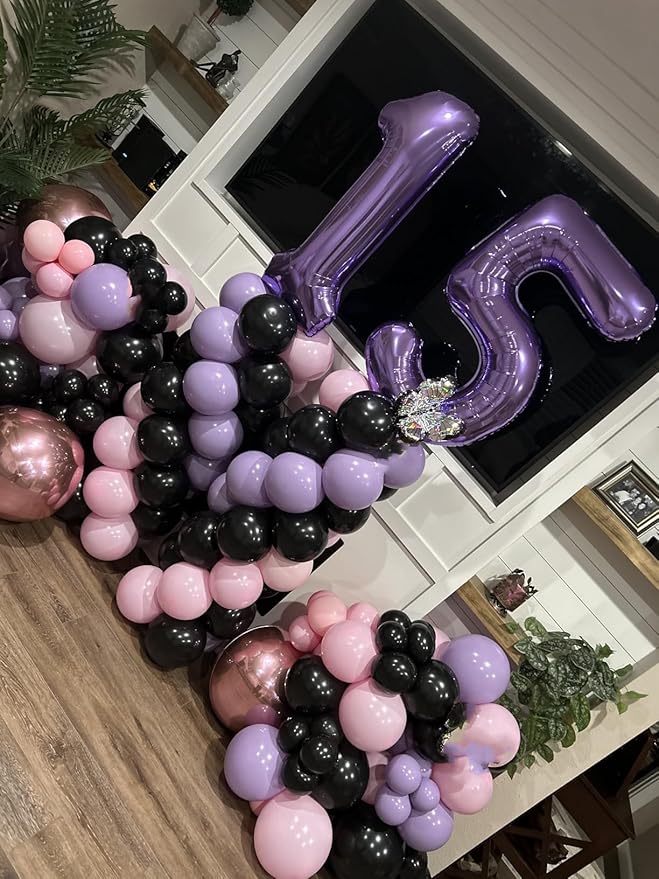 Balloon 15 Number, 40 Inch 15th Birthday Decorations for 1 5 15 51, Purple Big Foil Number Balloons for Wedding Store Anniversary Party Supplies