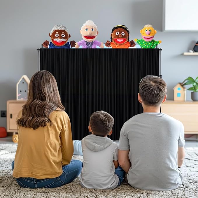 Classroom Puppet Stage, 6.6x9.8FT Portable Tripod Puppet Theater Portable Stage for School, Church, Equipped with Two Tripods, Crossbars, Curtains and Carrying Bags（Doll not Included）