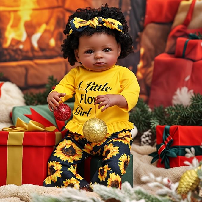 BABESIDE 3 Pcs Reborn Baby Doll Clothes Set for 17-22 Inch Babydolls, Sunflower Baby Dolls Clothes with Headband for Realistic Baby Doll Accessories