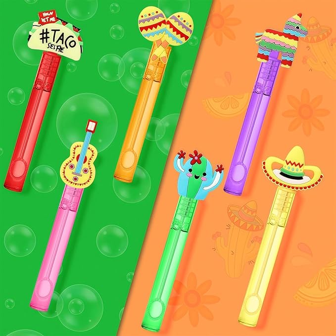 AFZMON 24Pcs Cinco De Mayo Party Favors Bubble Wands for Kids, Mexican Fiesta Mini Bubbles Wands, Taco Party Supplies Goodie Gift Bag Stuffers Pinata Classroom Prizes