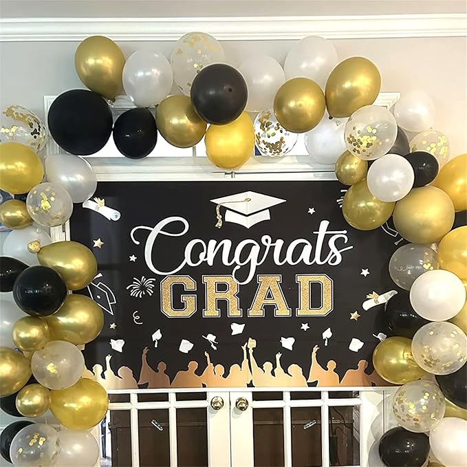 Black and Gold Confetti Balloons, 12 Inch Black Metallic Gold Latex Black Golden Helium Balloons for Wedding Birthday Anniversary New Year Party Celebration Decorations Is-02