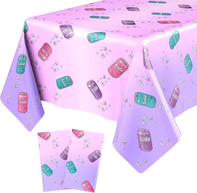 2 Pcs Birthday Party Decorations Plastic Cute Birthday Tablecloth 108 x 54 Inches Disposable Rectangle Tablecover for Boys Girls Kids Baby Shower Party Supplies (Soda Bottle)