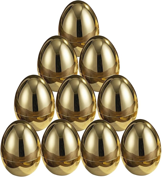Benilax 12 Pack Jumbo Fillable Plastic Golden Easter Eggs Bulk for Easter Basket Stuffers Hunt Party Supply Pack - 3.12 inch Gold Color