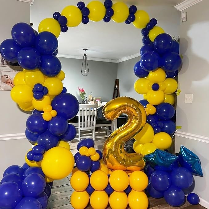 Navy Blue Yellow White Balloons, 12 Inch Navy Yellow Party Dark Yellow Latex Balloons Set for Boys Men Birthday Wedding Baby Shower Graduation Anniversary Decorations Is-02