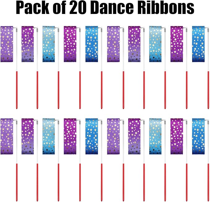 AITIME Ribbon Wands Party Favors for Kids, 20 Pack Rhythmic Gymnastics Ribbon, Girl Birthday ,Outdoor Party Games Supplies, Dance Streamers, Star