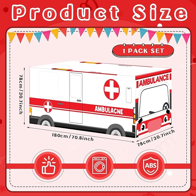 Cumule Large Ambulance Tablecloths Ambulance Birthday Party Decorations Washable Polyester Rectangle Table Cover Decor for Dinner Picnic Table Cloth School Home Decoration 70.8x30.7x30.7Inch
