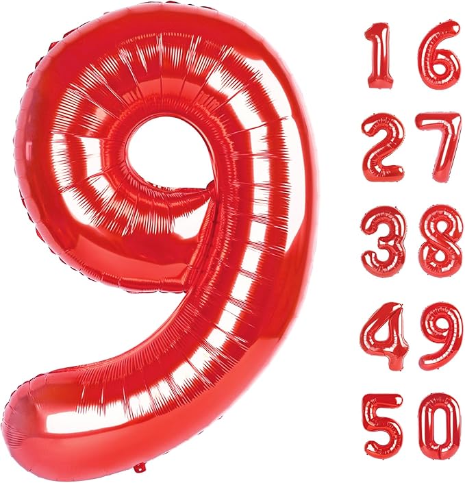 Red Number 9 Balloon 40 Inch Jumbo Mylar Foil Helium Balloon for 19 29 39 90 99 Birthday Party Decorations, Anniversary Supplies & Giant Number Displays Birthday Party Anniversary Supplie