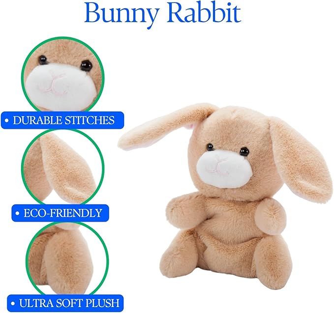 The Petting Zoo Bunny Rabbit Stuffed Animal Plushie, Gifts for Kids, Nuggetz Wildlife Animals, Tan Bunny Plush Toy, 6 inches