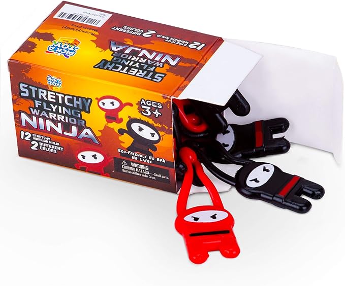 PICK A TOY Ninja Toys for Boys & Girls Party Favors Supplies Stretchy Flying Ninjas 12-Pieces, Slingshot Toys Mini Toy Stuffers, Karate Birthday Goodie Bags & Ninja Party Favors Easter Egg Filler