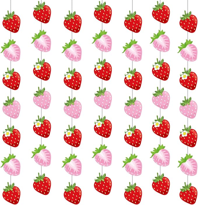 Duraaamo 8 Pack Strawberry Party Banner Decoration Summer Paper Garland Strawberry Paper Hanging Cutout Banners for Baby Shower Party Supplies Decor