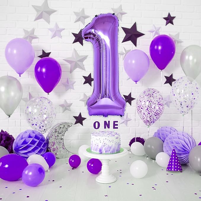 Purple 1 Balloon Number for Girls 1st Girls Birthday, 40 Inch Large Number Foil Balloons, Foil Helium for Women 31 Years Old Birthday Party Anniversary Graduation Party Decoration Kids Supplies