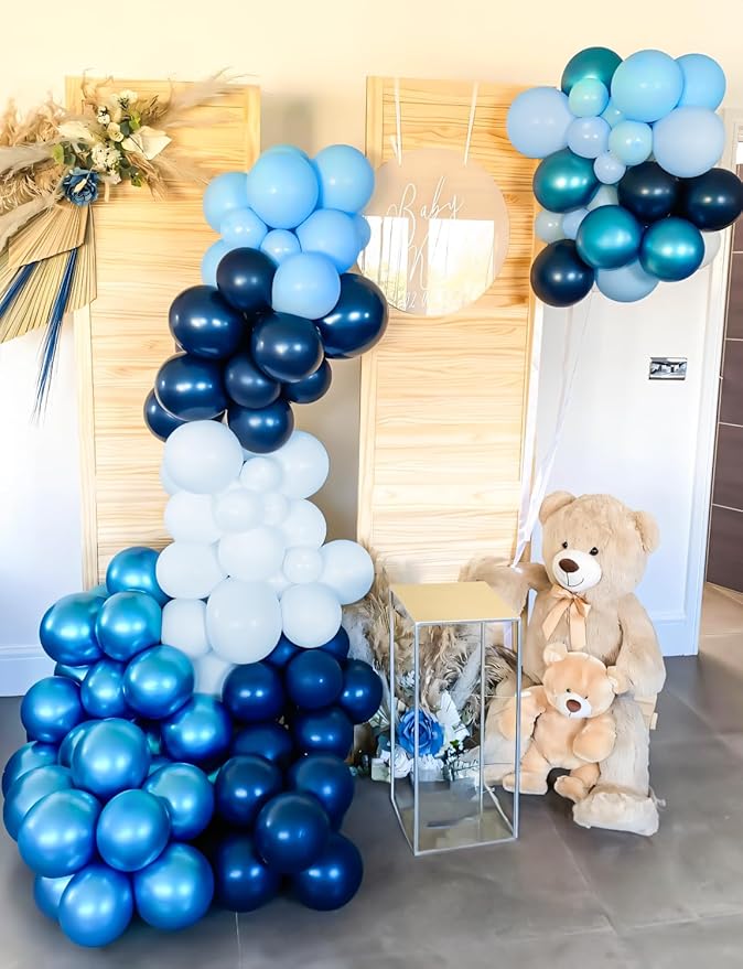 Blue Balloons Set, 60Pcs 12In Graduation Balloons, Metallic Navy Light Blue Balloon, for Boys Birthday, Graduation Decoration 2025, Baby Shower, Wedding, Ocean Theme Party Supplies