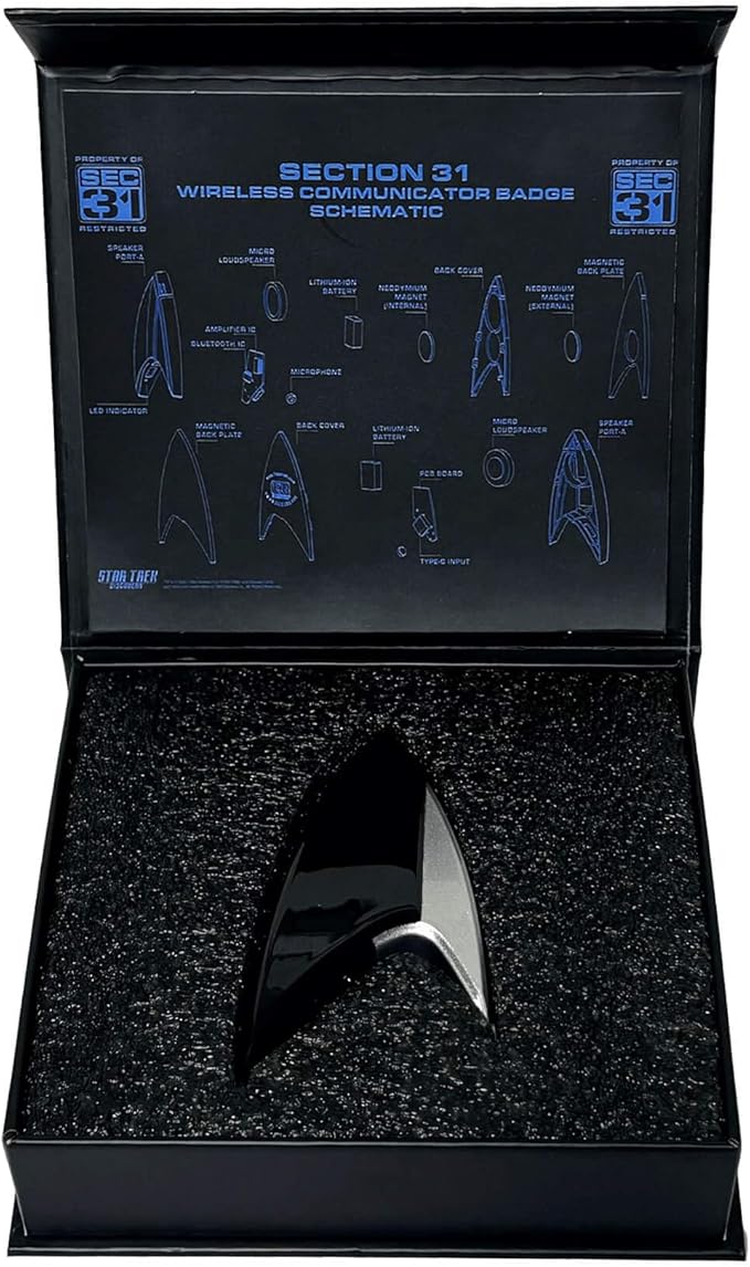 FAMETEK Star Trek Section 31 Bluetooth ComBadge with Chirp Sound Effect, Star Trek Communicator Badge