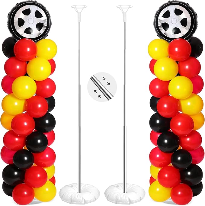 Ctosree 133 pcs Race Car Party Balloons Stand Kit Car Race Balloons Party Supplies Red Black Yellow Decoration