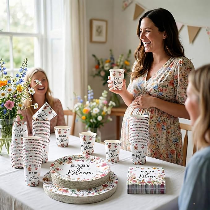 Hsei 250 Pcs Baby in Bloom Baby Shower Decorations Wildflower Plates and Napkins Set Floral Party Tableware Set for 50 Guests Floral Disposable Plates Napkins Cups for Birthday Babys Shower Party