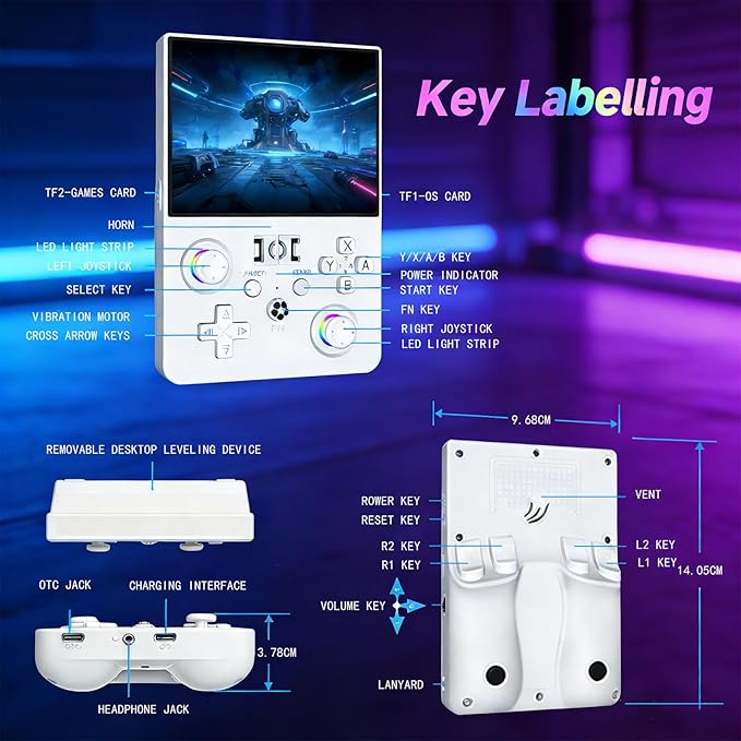 R36MAX 2 Retro Handheld Game Console, 4.5 Inch IPS HD Screen Portable Retro Game Console, 1.5GHz CPU Support 30+ Emulator Console Video Game Console, 4000mAh (White)