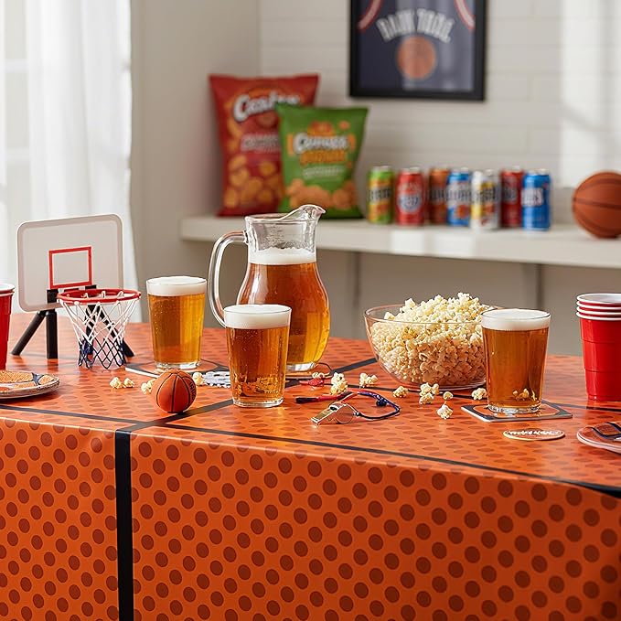 Oudain 6 Pcs Basketball Tablecloth 87 x 51 Inches Disposable Plastic Basketball Table Cover Rectangular Game Day Tablecloth Field for Birthday Decoration Sport Ball Themed Party Supplies