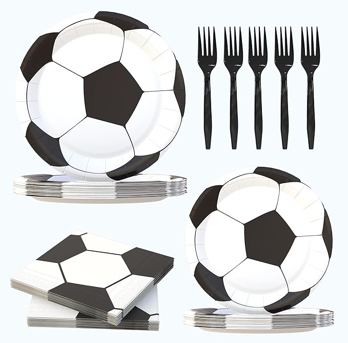 120 Pcs Soccer Party Supplies Bundle Paper Plates Napkins Forks Soccer Party Birthday Decorations For Kids Serves 30