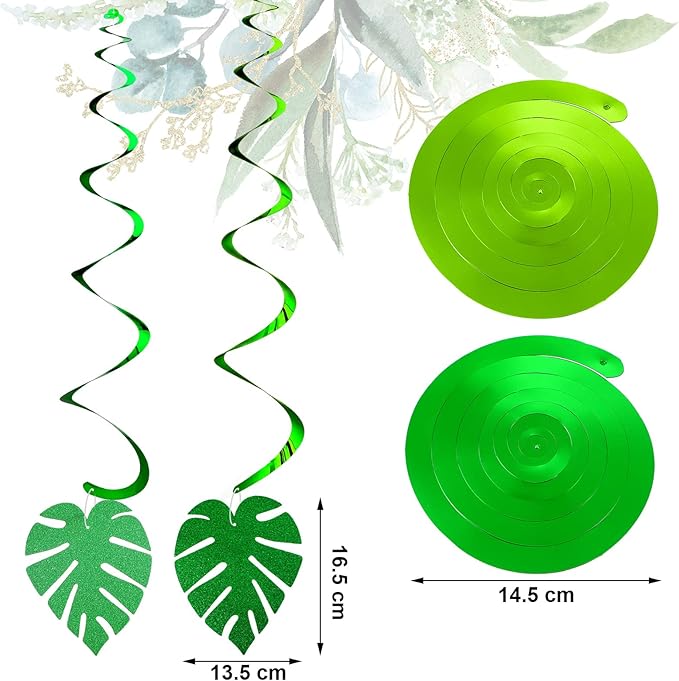 32 Pcs Hawaiian Luau Party Palm Leaves Swirl Decorations Hanging Ceiling Green Decoration Tropical Party for Summer Baby Shower Birthday Supplies (Cute Style)