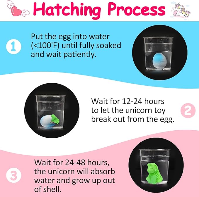 48PCS Kid Party Favors Hatching Unicorn Egg Goodie Treat Bag Stuffers Classroom Carnival Prize Small Toy Bulk Pinata Fillers Birthday Gift Girl Boy Treasure Box Grow in Water Party Supplies 3-5 4-8 Up