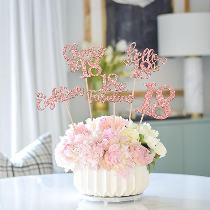 15PCS Happy 18th Birthday Centerpiece Sticks Eighteen Hello 18 Cheers to 18 Table Flower Centerpieces Sticks Happy 18 Fabulous Floral Decorations for 18th Birthday Party Centerpieces Rose Gold