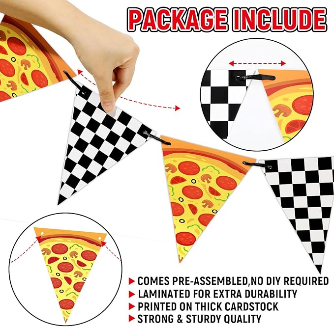 Night Party Decoration Horror Game Happy Birthday Banner Pre-Strung Black White Checkered Pizza Pennant Banner Flags Video Game Bunting Garland for Spooky Creepy Bear Themed Birthday Party Supplies