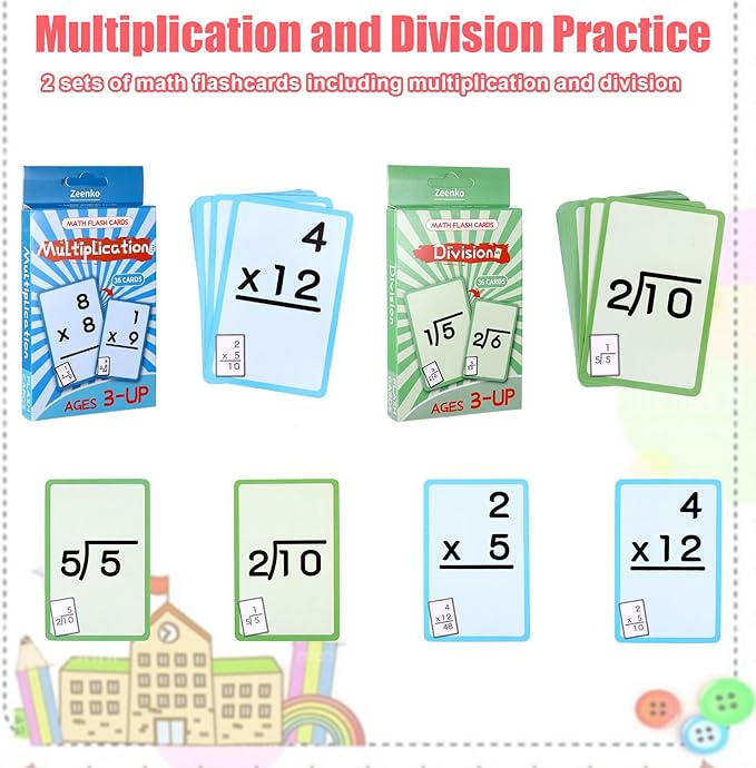72 Pcs Math Flash Cards, Multiplication and Division Flash Cards for Studying, Math Manipulatives for Kindergarten Elementary Homeschool Classroom, Learning & Education Math Games for Kids Ages 4-12