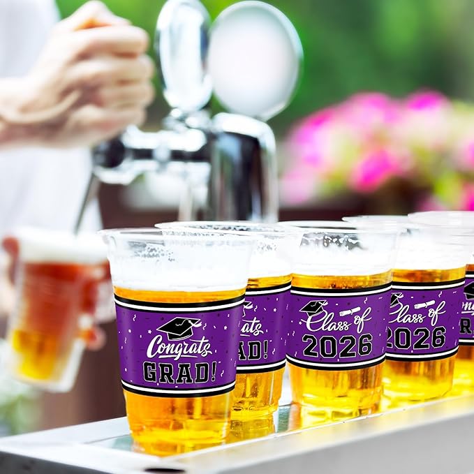 Gatherfun Class of 2026 Celebration - 100 Pcs 16oz Pruple Graduation Plastic Cups for Sturdy & Durable Drinkware for Grad Festivities | Essential Graduation Party Supplies & Decorations