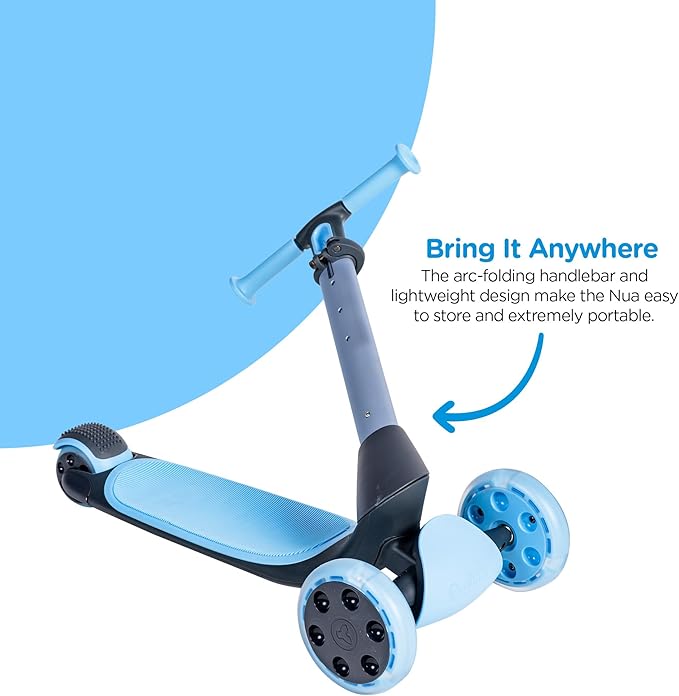 Yvolution Y Glider Nua 3-Wheel Kids Scooter – Adjustable Height, Arc-Folding Handlebar, LED Light-Up Front Wheels, Extra-Wide Deck, Ages 3-10