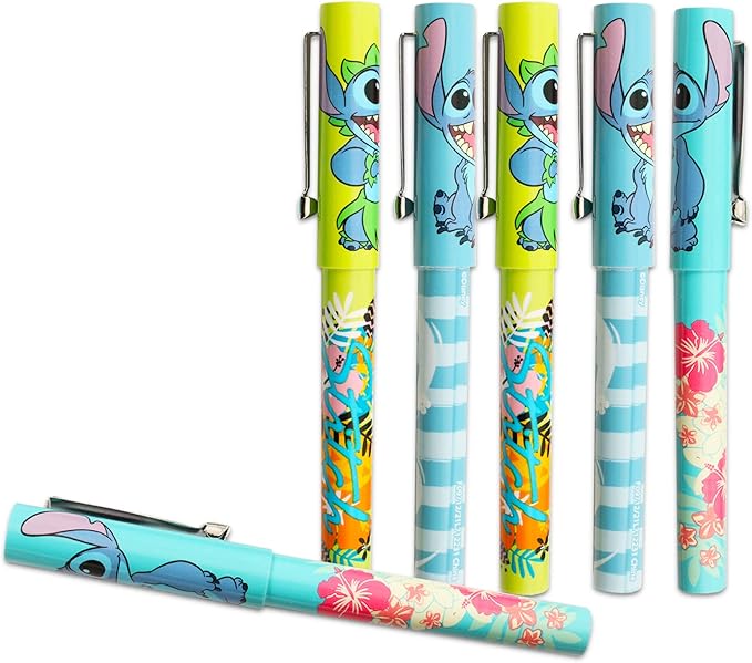 Disney Stitch Party Supplies Bundle 6 Pack Pens with Stitch Tattoos for Kids Adults (Lilo and Stitch Party Favors)