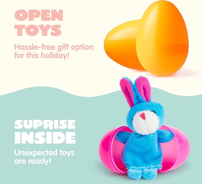 JOYIN 24 Pcs Easter Eggs Filled with Finger Puppets, Prefilled Egg with Cartoon Animal Puppets for Kids Easter Hunt, Basket Stuffers Fillers, Party Favors and Classroom Prize Supplies