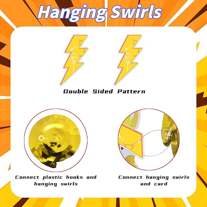 24 Pieces Lightning Hanging Swirls Flash Weather Streamers Gold Lightning Hanging Decorations Ceiling Swirls for Yellow Lightning Birthday Party Decorations Party Supplies Baby Showers Decorations