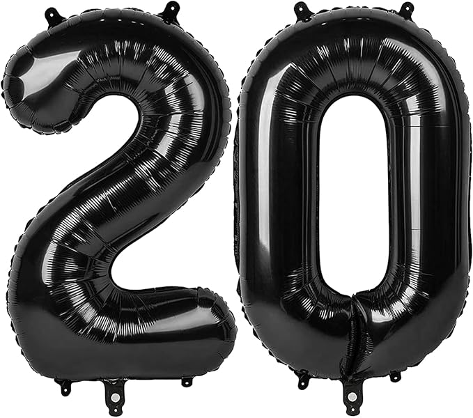 Black Number 20 Balloon 40 inch, 20 Number Balloons, 20th Black Birthday Decorations, 20 Year Old Girls Boys Party Supplies